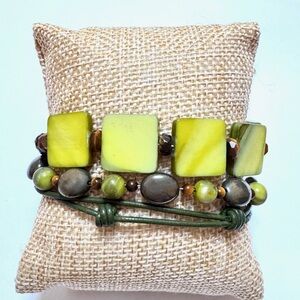SILPADA  Bracelet Sterling Green Mother of Pearl B1132 Leather SILPADA POUCH